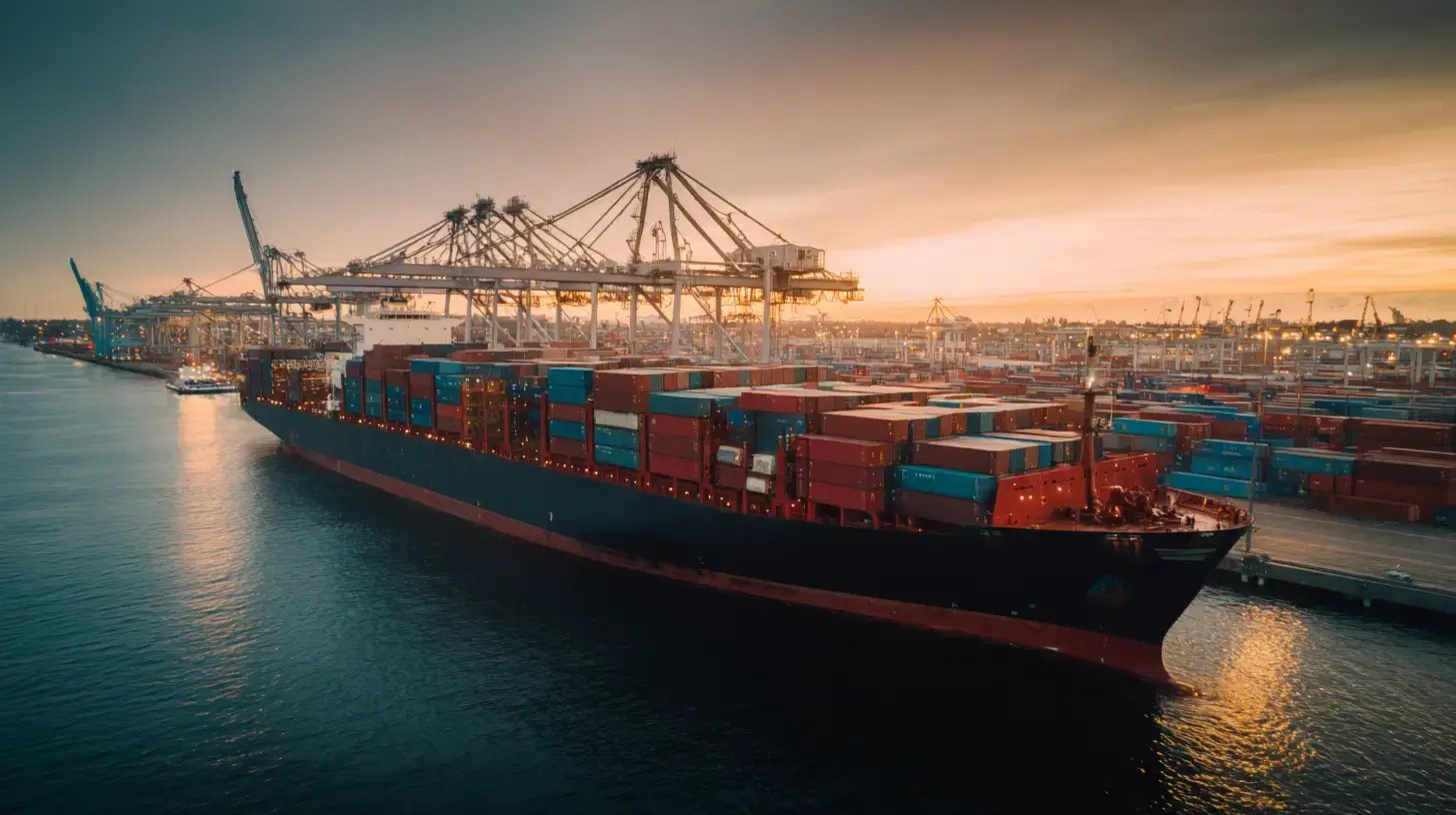 container_ship_at_yard_sunrise